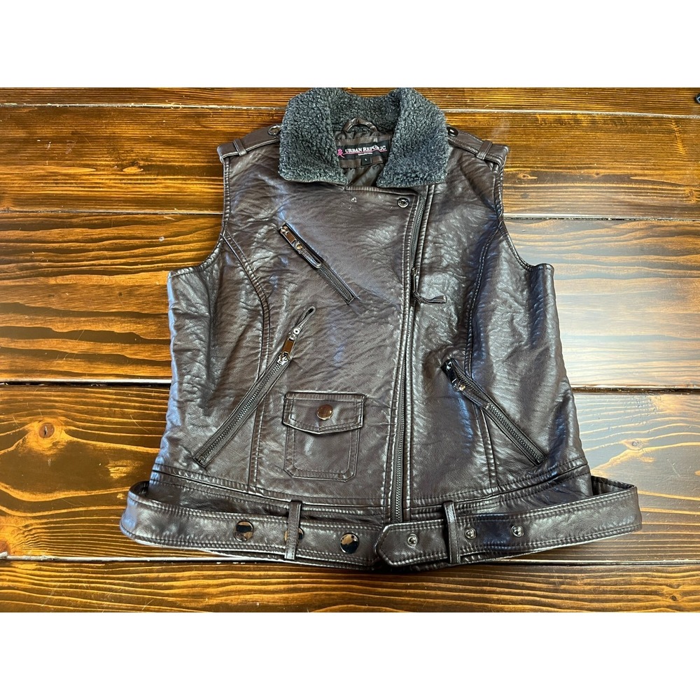Urban Republic Jacket, Women's Size Large, Brown, Faux Leather, Faux Fur, Vest